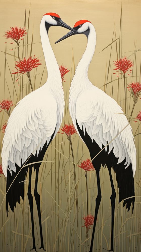 Japanese cranes drawing animal nature. 