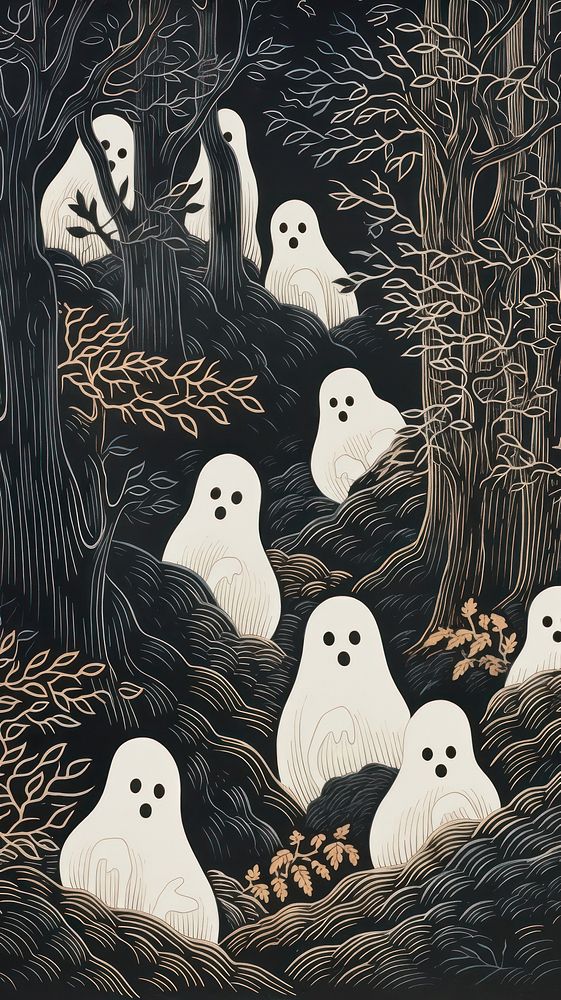 Japanese ghosts drawing sketch nature. AI generated Image by rawpixel.