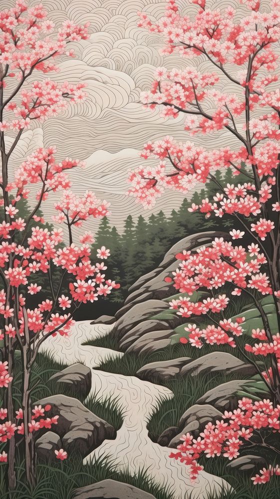 Japanese hanami nature outdoors painting. AI generated Image by rawpixel.