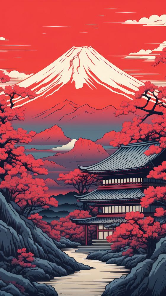 Japanese temple fuji nature mountain outdoors. AI generated Image by rawpixel.