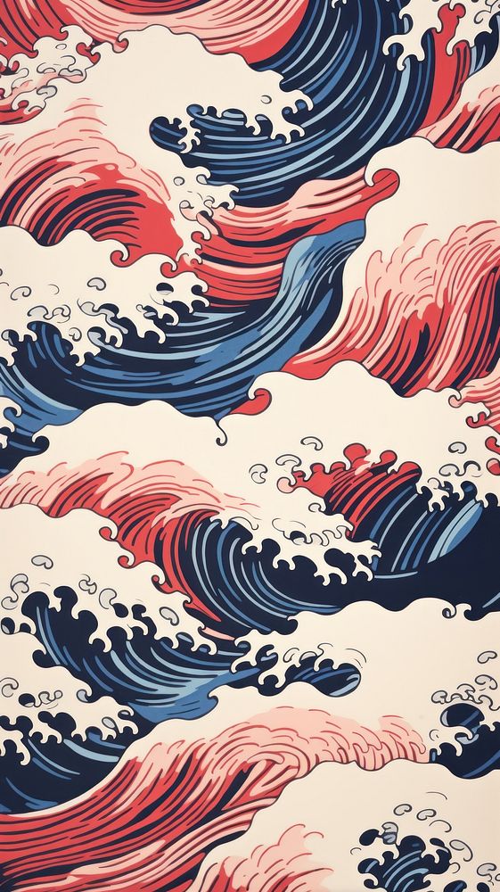 Japanese waves abstract pattern art. AI generated Image by rawpixel.
