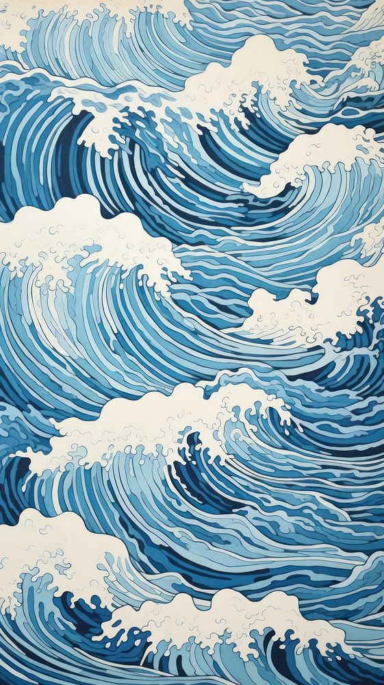Japanese waves nature abstract pattern. AI generated Image by rawpixel.