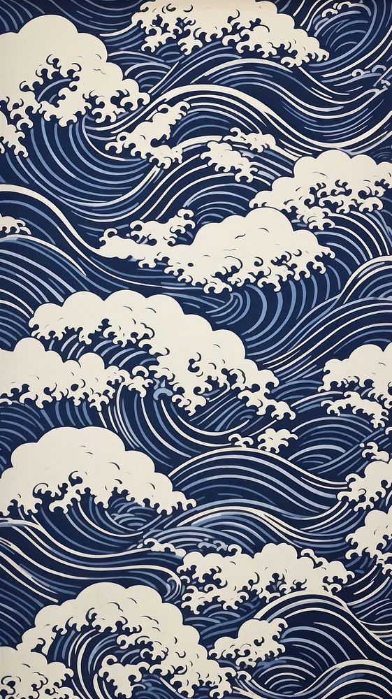 Japanese waves abstract pattern nature. AI generated Image by rawpixel.