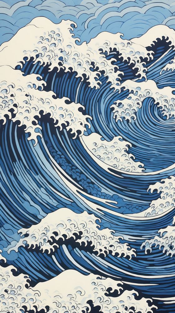 Japanese waves nature pattern drawing. AI generated Image by rawpixel.