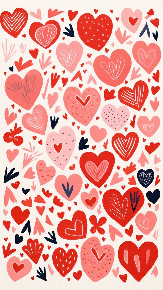 Kawaii hearts pattern drawing line. AI generated Image by rawpixel.