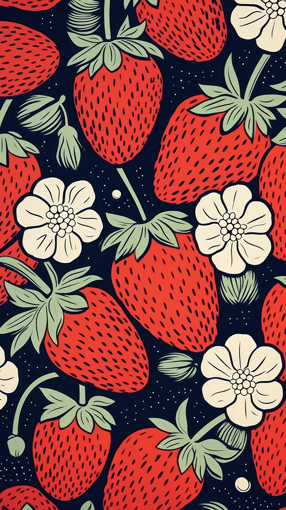 Kawaii strawberries strawberry pattern fruit. AI generated Image by rawpixel.