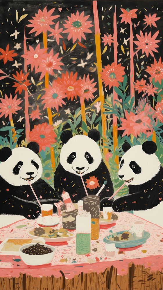Pandas having a party painting nature bear. AI generated Image by rawpixel.
