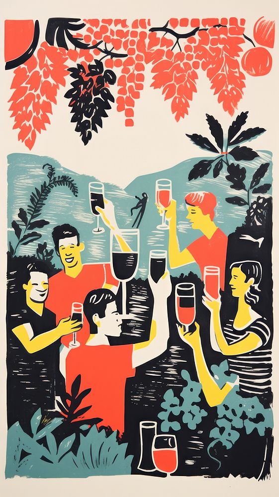 People drinking wine painting drawing art. AI generated Image by rawpixel.