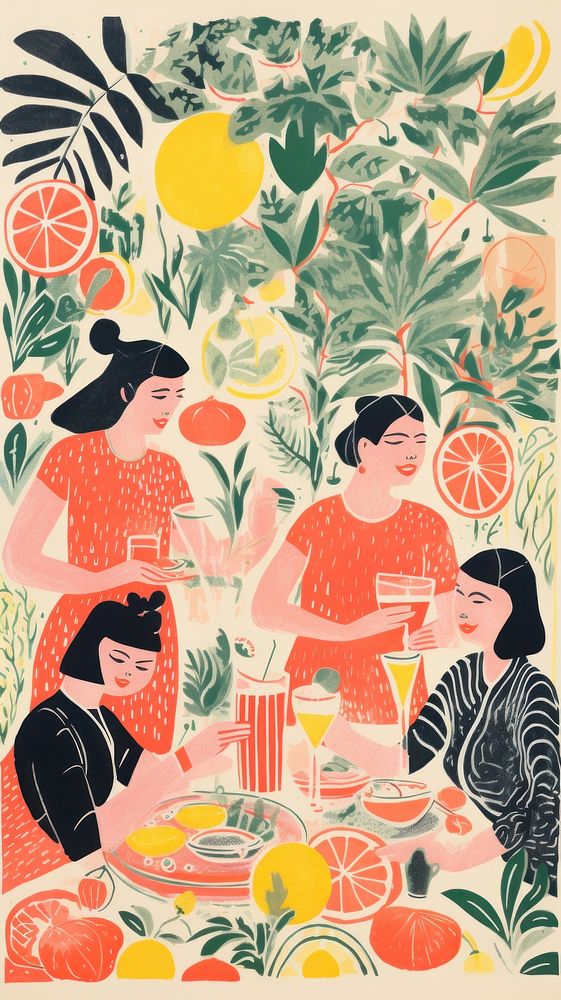 People drinking coctails painting drawing fruit. AI generated Image by rawpixel.