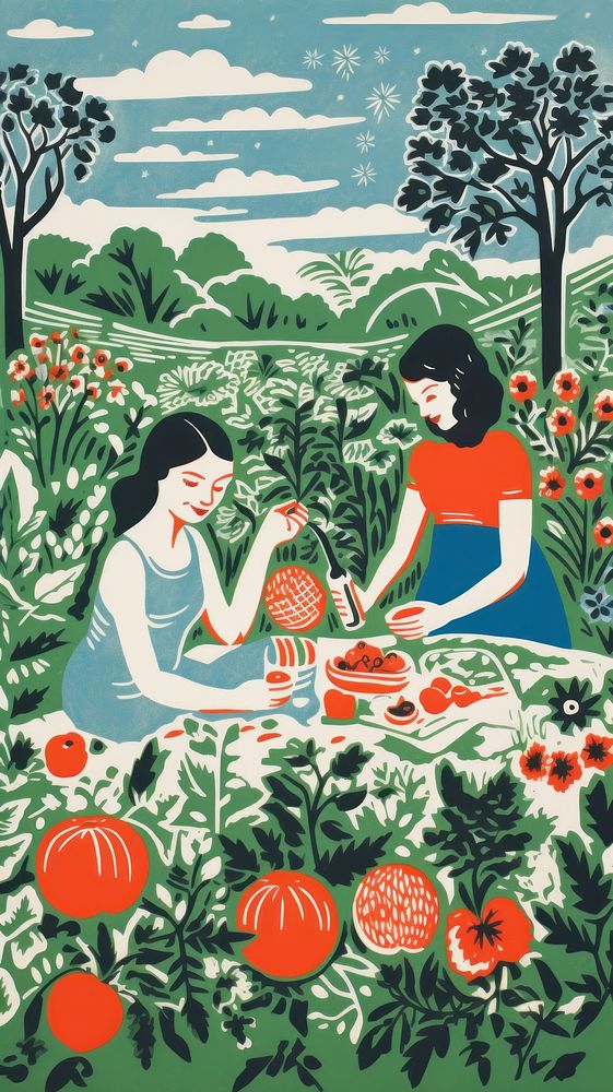 Picnic painting plant food. AI generated Image by rawpixel.