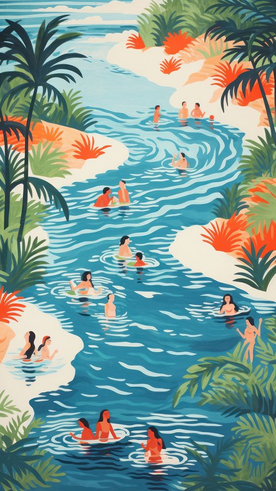 Pool party close up nature swimming painting. 
