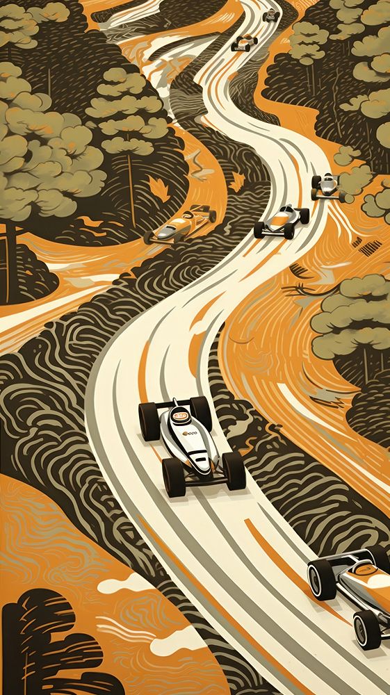 Racing cars around a circuit outdoors vehicle drawing. AI generated Image by rawpixel.