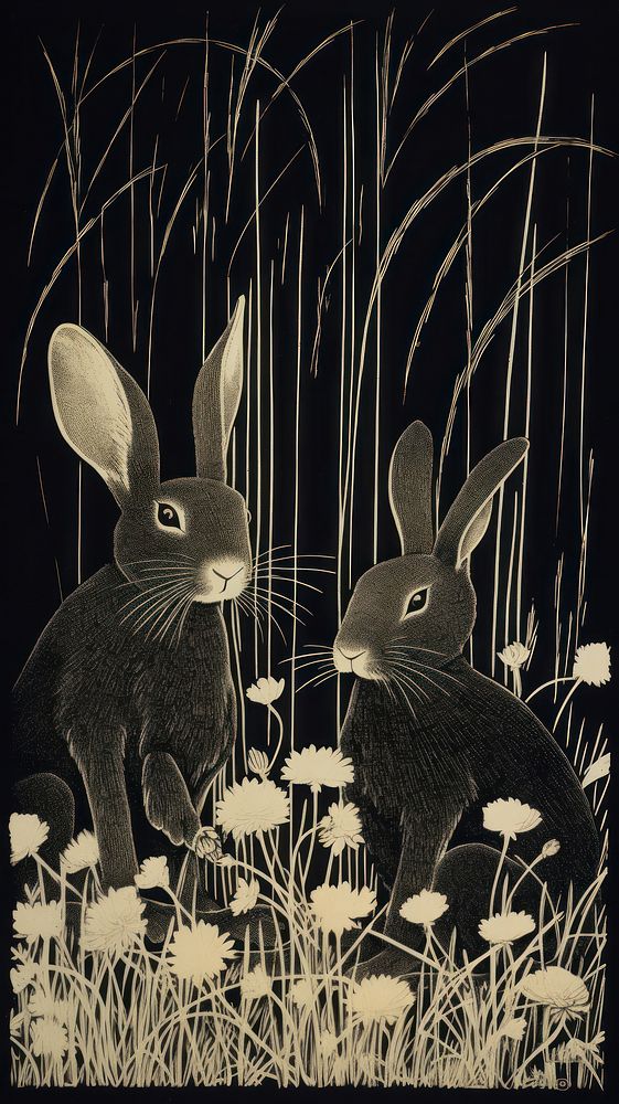 Rabbits drawing animal rodent. AI generated Image by rawpixel.