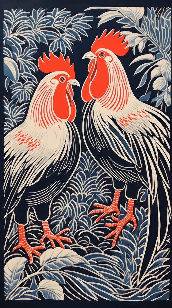 Roosters chicken poultry drawing. AI generated Image by rawpixel.