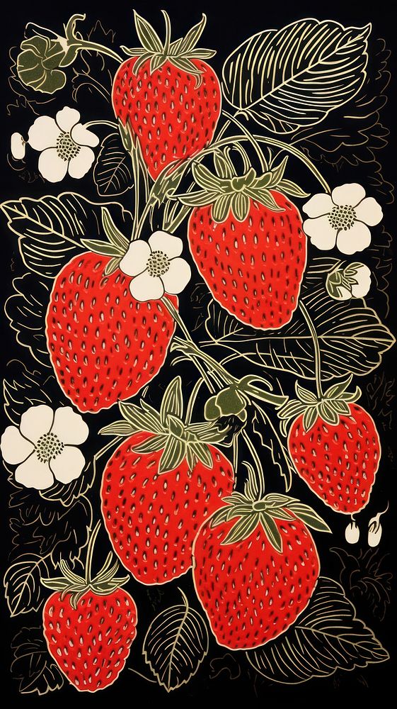 Strawberries strawberry pattern fruit. AI generated Image by rawpixel.