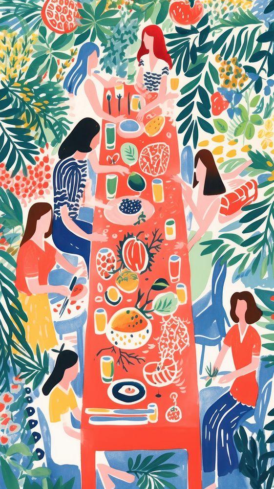 Summer party drawing happiness togetherness. AI generated Image by rawpixel.