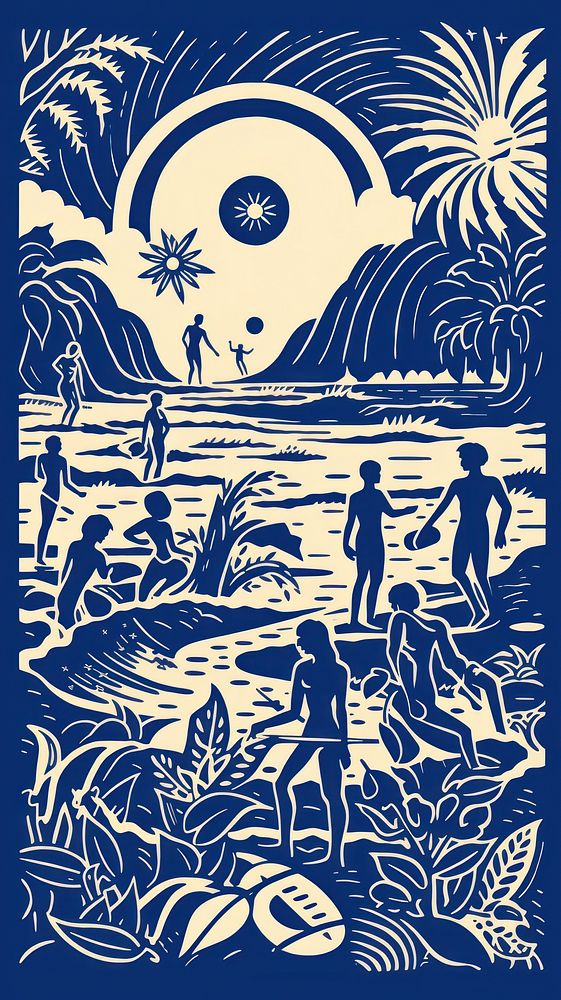 Surf beach party drawing outdoors pattern. AI generated Image by rawpixel.