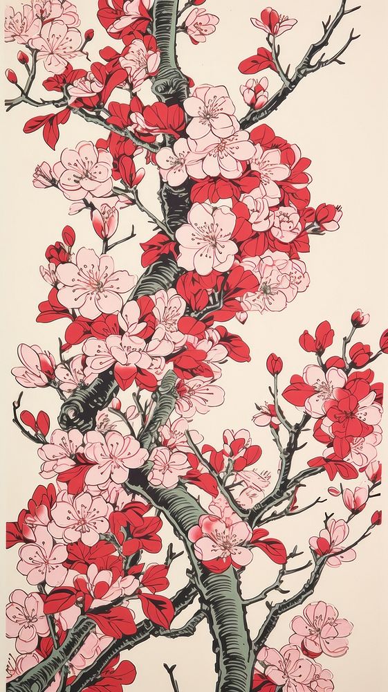 Sakura blossom pattern drawing. AI generated Image by rawpixel.
