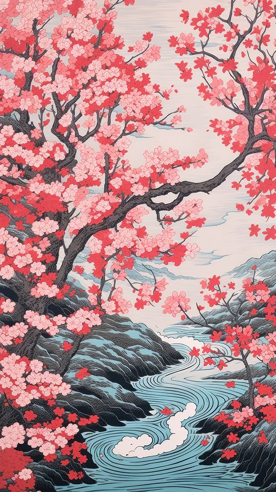 Sakura painting nature plant. AI generated Image by rawpixel.
