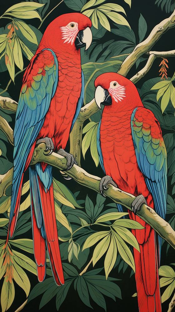 Tropica forrest parrots animal nature plant. AI generated Image by rawpixel.