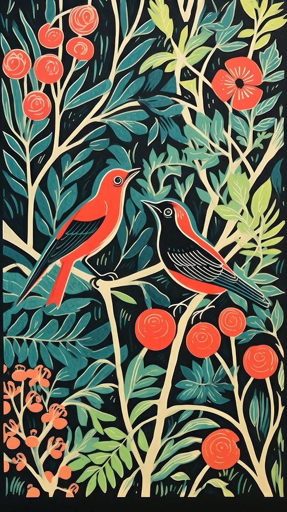 Tropical birds in forrest tapestry pattern nature. AI generated Image by rawpixel.