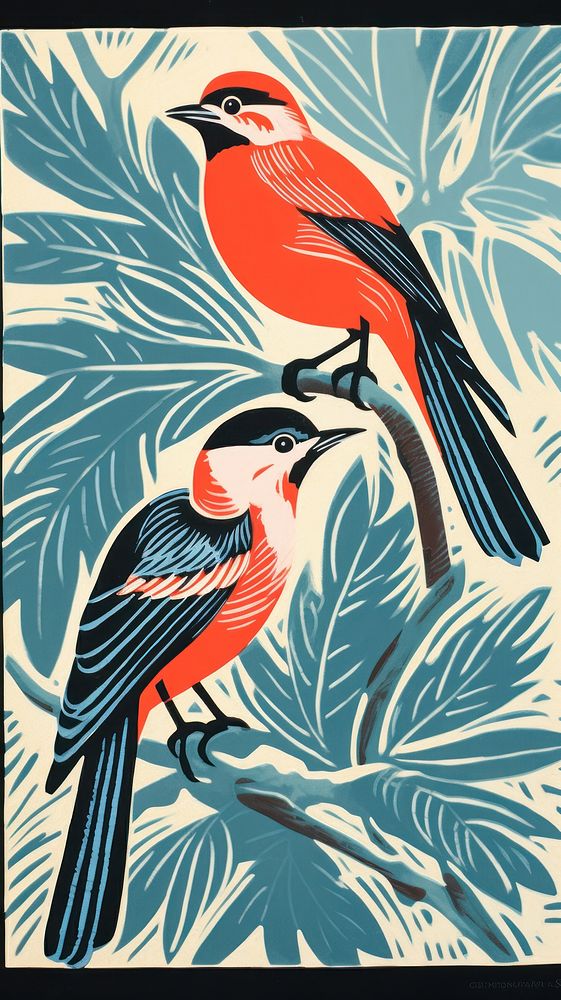 Tropical birds in forrest painting pattern drawing. AI generated Image by rawpixel.