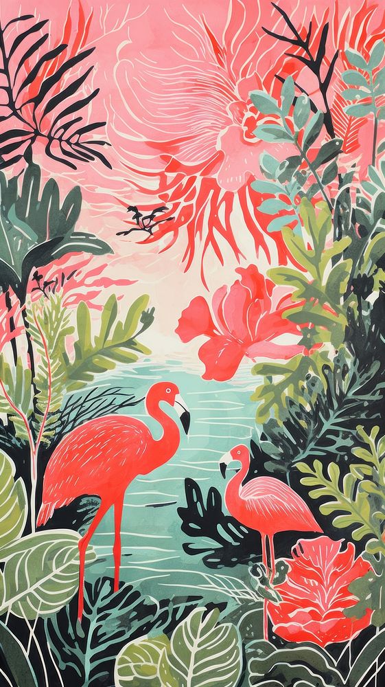 Tropical party nature flamingo outdoors. AI generated Image by rawpixel.