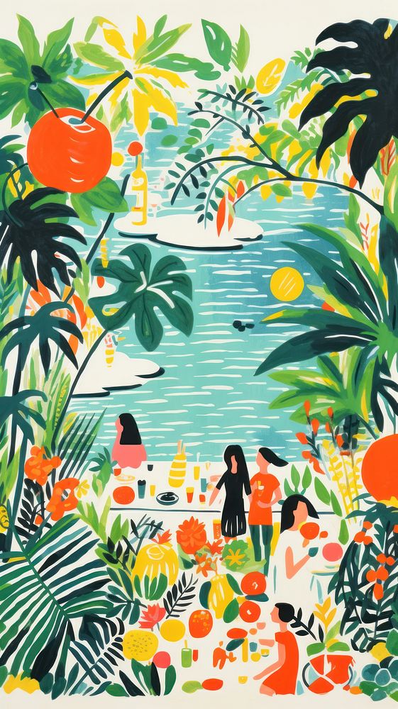 Tropical party nature outdoors painting. AI generated Image by rawpixel.