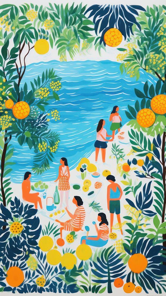 Tropical party painting outdoors drawing. AI generated Image by rawpixel.