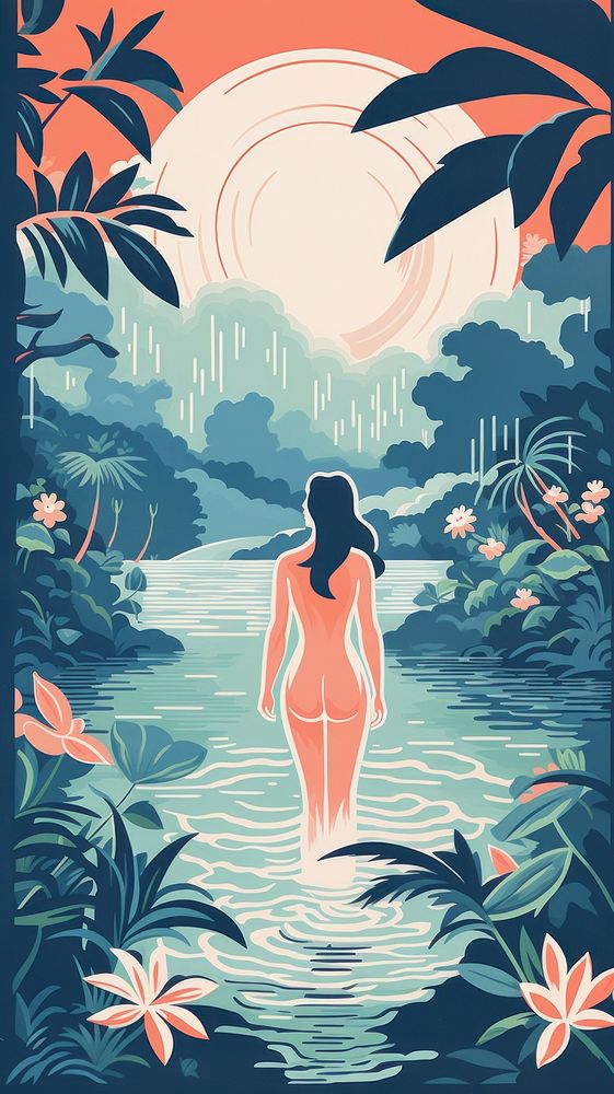 Tropical spa nature outdoors painting. AI generated Image by rawpixel.