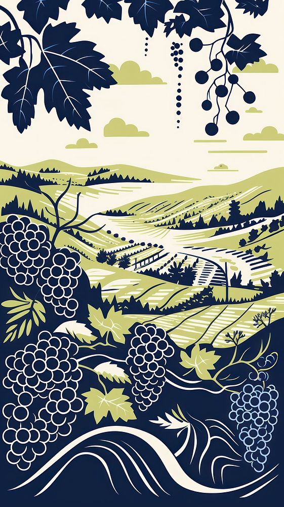 Woodblock print nature outdoors pattern. AI generated Image by rawpixel.