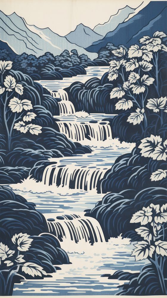 Waterfall drawing outdoors pattern. AI generated Image by rawpixel.