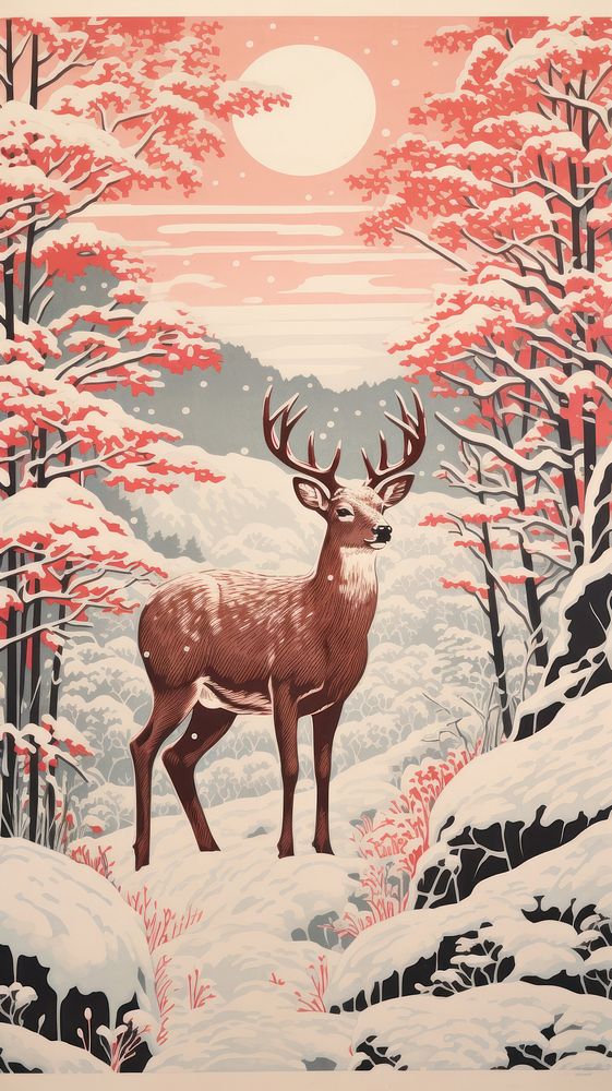 Winter deer nature animal mammal. AI generated Image by rawpixel.