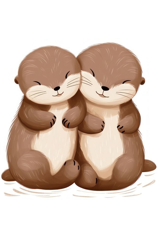 Otters holding hands cartoon mammal animal. AI generated Image by rawpixel.