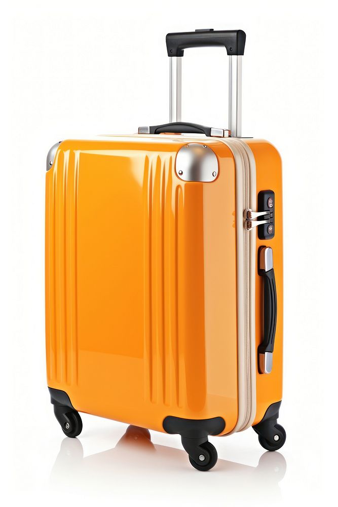 Orange suitcase for travel luggage white background briefcase. AI generated Image by rawpixel.