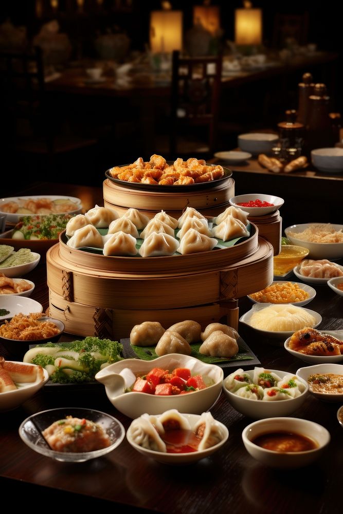 Dim sums competition restaurant table plate. AI generated Image by rawpixel.