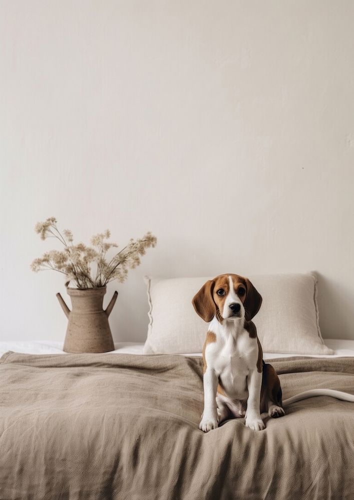 A beagle puppy bed furniture bedroom. AI generated Image by rawpixel.