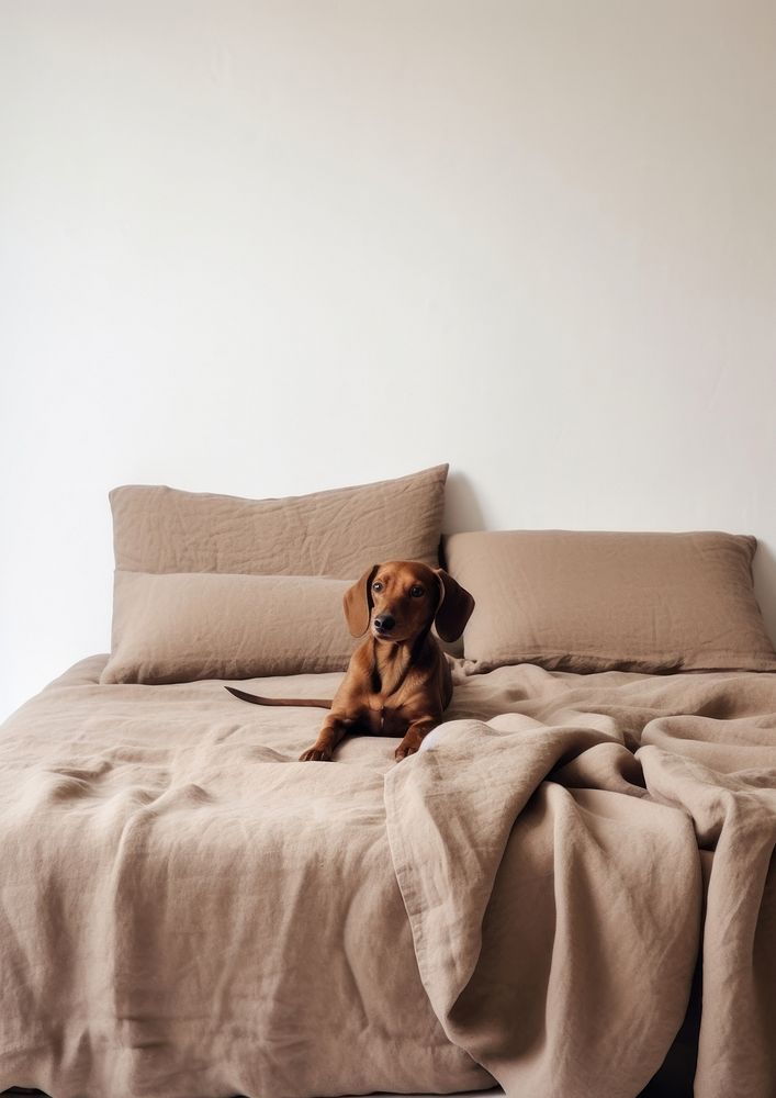 A Dachshund puppy bed furniture textile. AI generated Image by rawpixel.