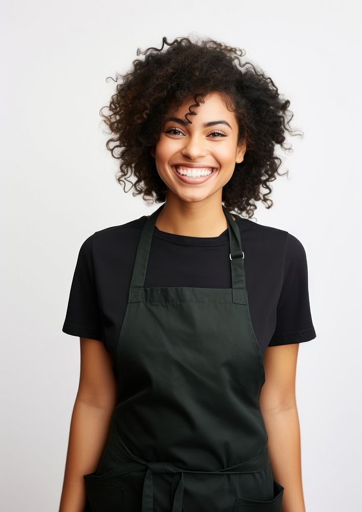 A multiracial woman wearing black apron smiling adult smile. AI generated Image by rawpixel.