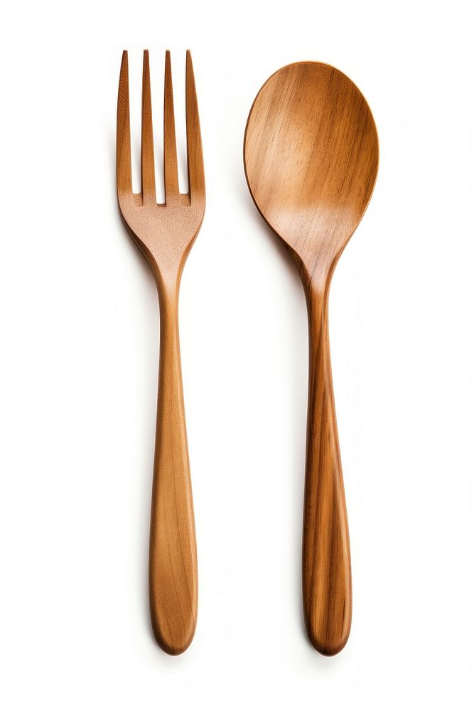 Spoon and fork wood white background silverware simplicity. AI generated Image by rawpixel.