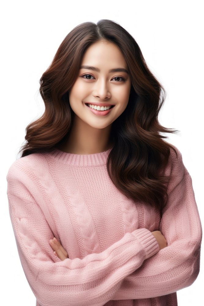 A half american-asian young woman portrait sweater smiling. AI generated Image by rawpixel.