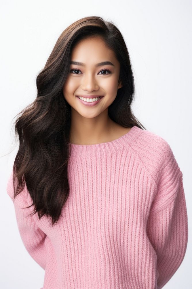 A half american-asian young woman sweater portrait smiling. AI generated Image by rawpixel.