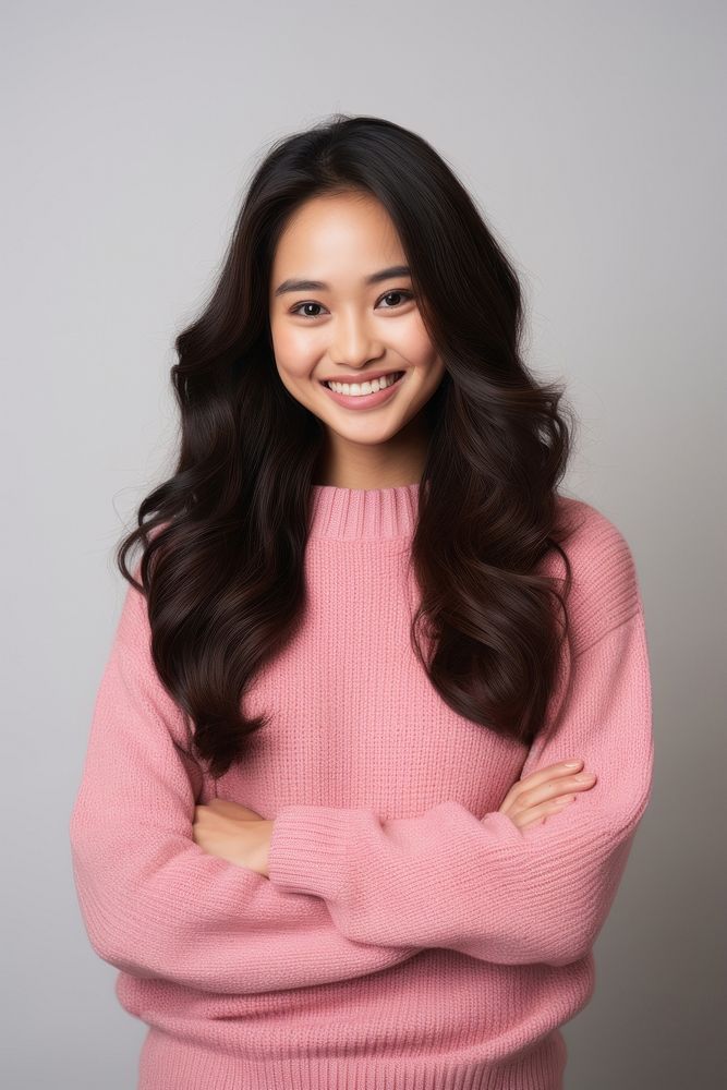 A half american-asian young woman portrait sweater smiling. AI generated Image by rawpixel.