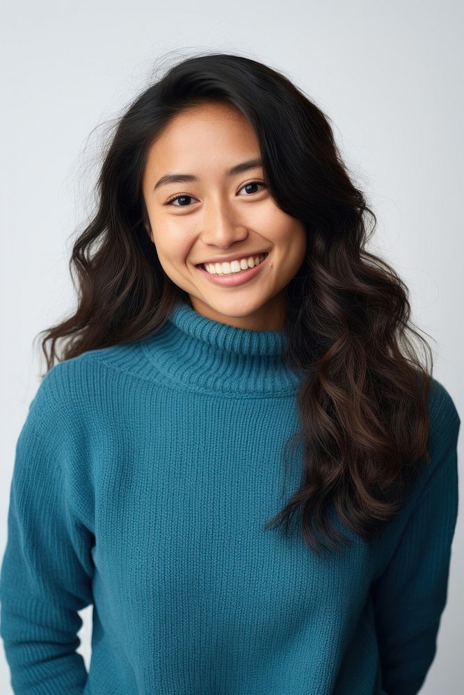 A half american-asian young woman sweater portrait smiling. AI generated Image by rawpixel.
