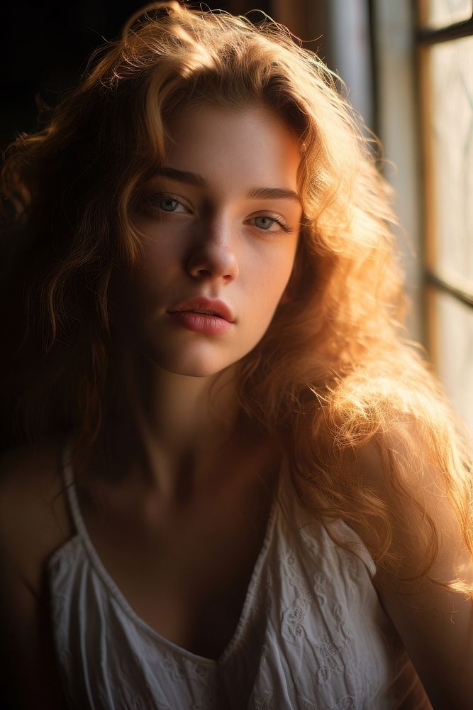 Young artistic woman portrait sunlight window. AI generated Image by rawpixel.