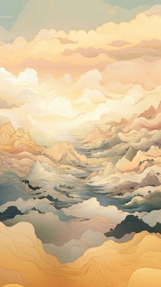 Mountainous landscape outdoors painting nature. AI generated Image by rawpixel.