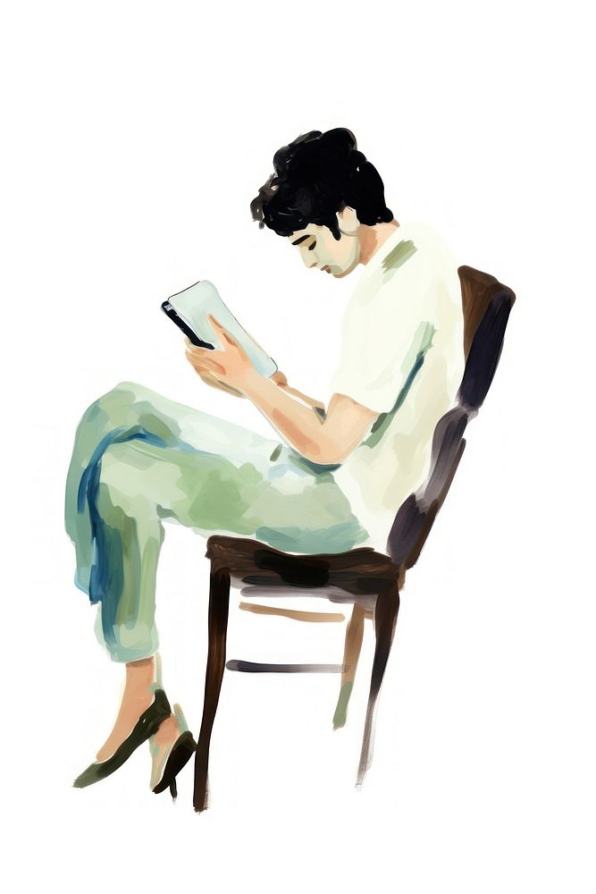 Man reading furniture painting sitting. AI generated Image by rawpixel.