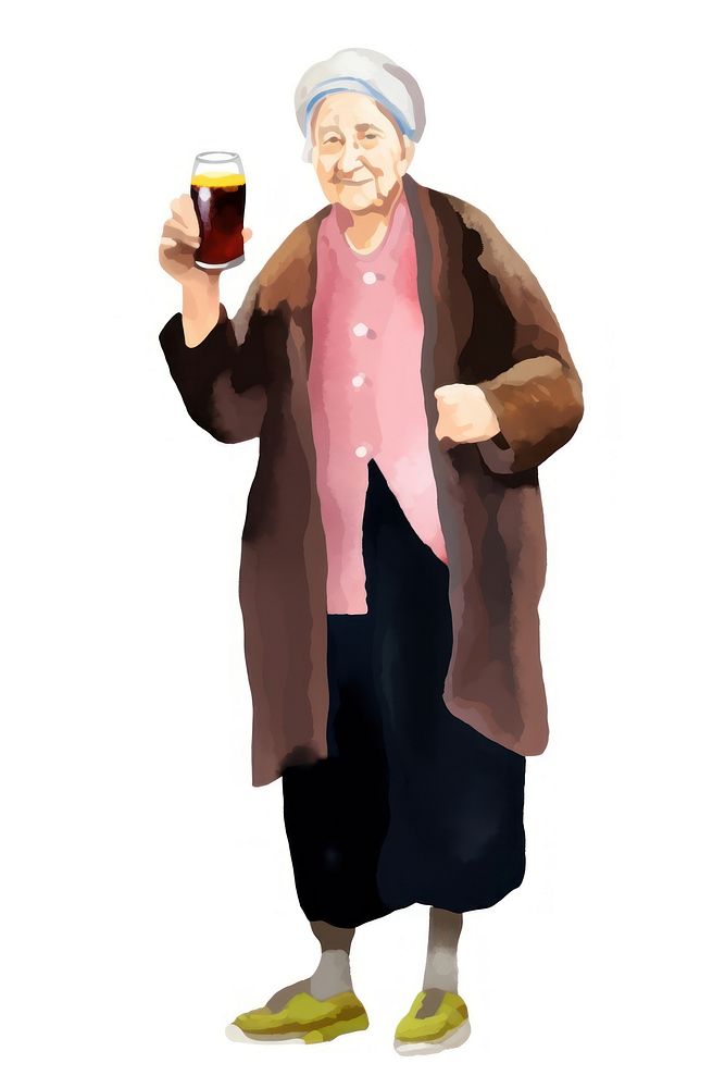 Old woman drinking beer portrait adult white background. AI generated Image by rawpixel.