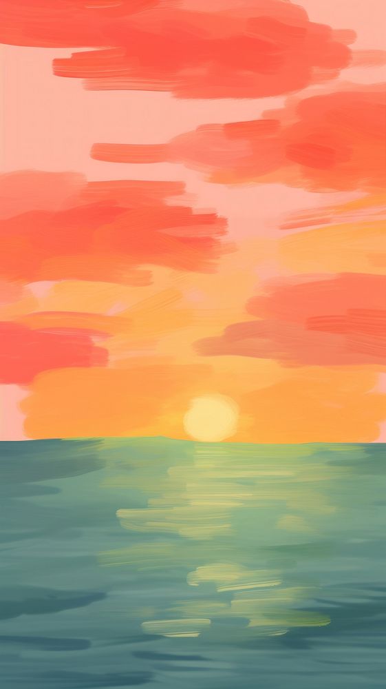 Lake and sunset backgrounds painting outdoors. 