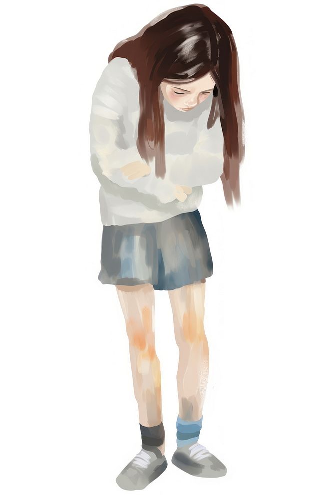 Girl crying painting shorts skirt. 